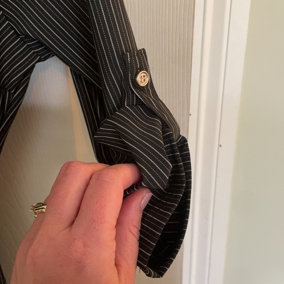 Mlle Gabrielle Black and White Striped Button Up Dress - Picture 7 of 9